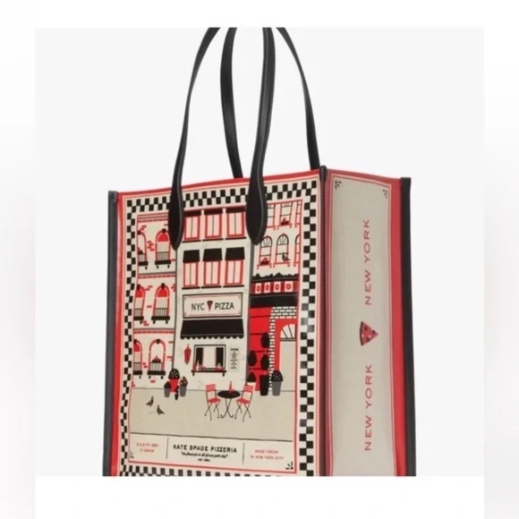 Kate Spade Slice Pizzeria Canvas Large Gotham Tote - Picture 3 of 10